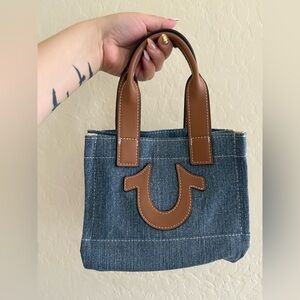 True Religion Denim and Brown Mini Tote Bag like new
